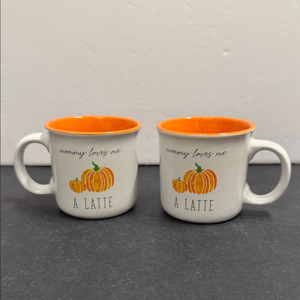 Lily & Grace Mommy loves me a latte pumpkin small kids mini mugs set of 2